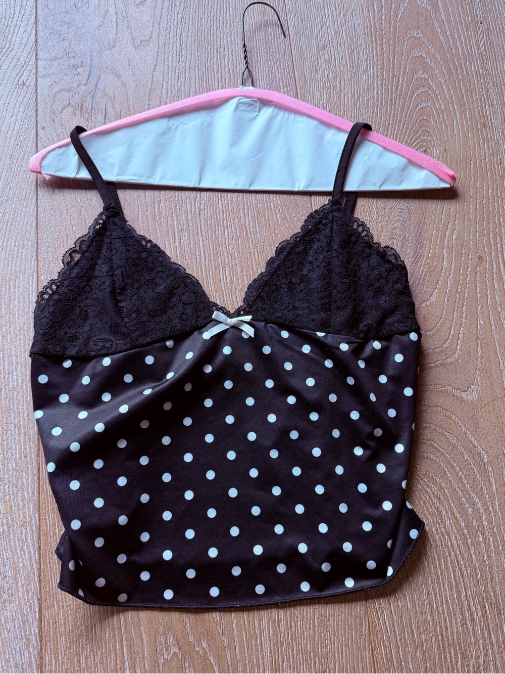Black Polka Dot Lace Cami with Bow